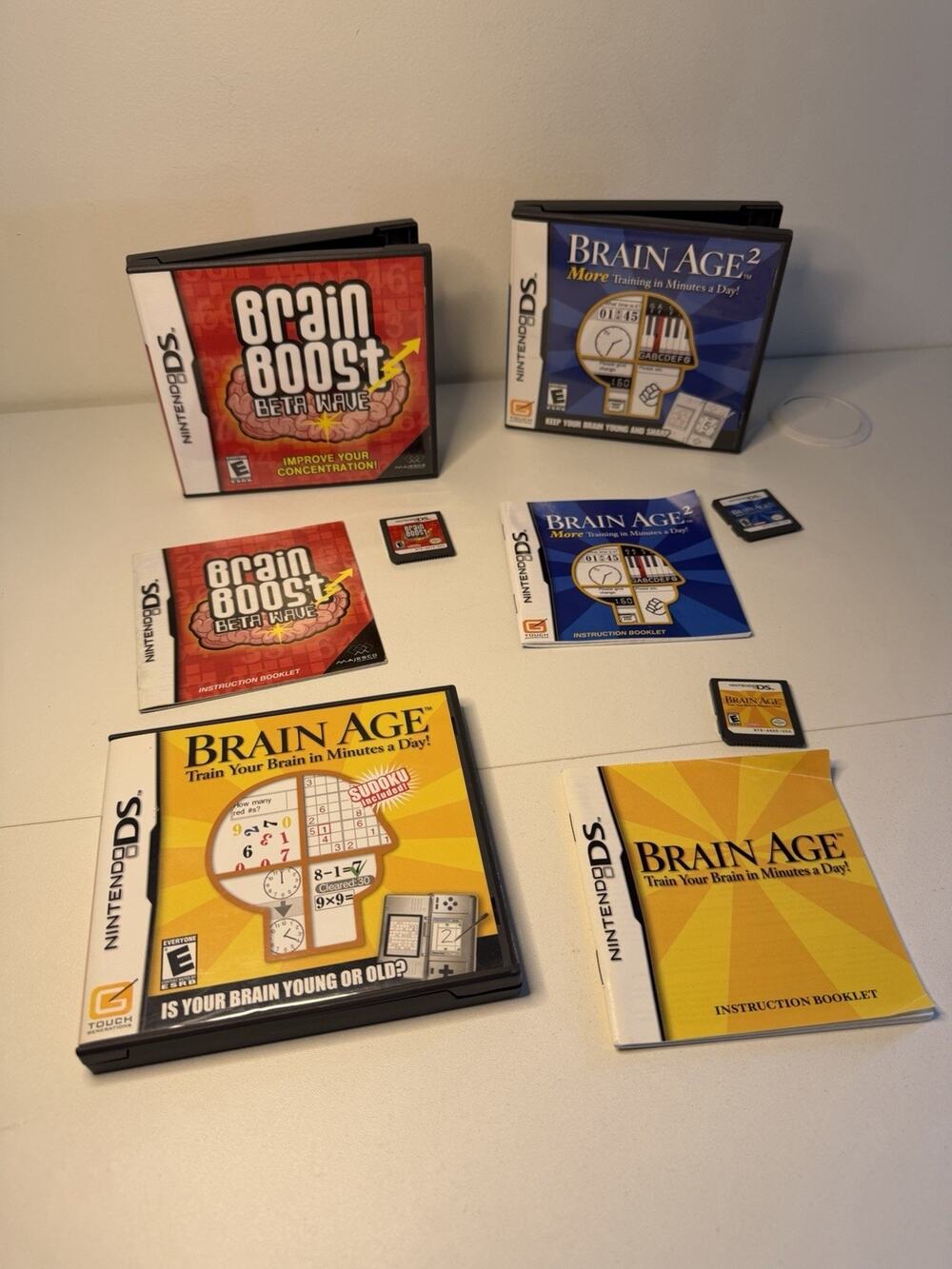 Brain Age 1 & 2 + Boost Beta Training Improve 3 Game Lot Nintendo DS CIB Manuals
